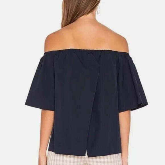 Alice + Olivia Split Back Off the Shoulder Coastal Crosby Top Blouse Navy Sz XS - Picture 3 of 13